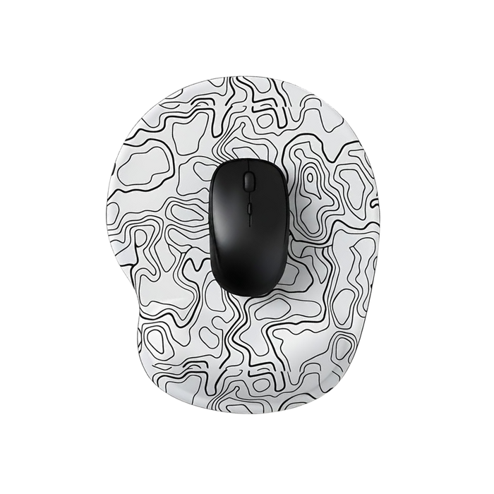 Bilek Destekli Mouse Pad — Yuvarlak Hatlı, Topografik Desenli Ergonomik Mousepad (Beyaz)