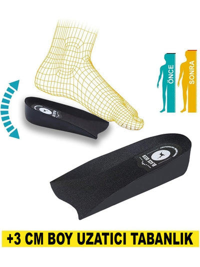 Black Deer 3 cm Yarım Boy Uzatan Tabanlık — Gizli Topuk Yükseltici Ped (Siyah)
