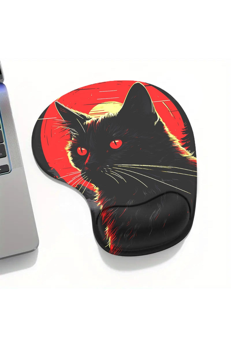 Dark Cat Bilek Destekli Mouse Pad — Kedi Desenli Ergonomik Mousepad