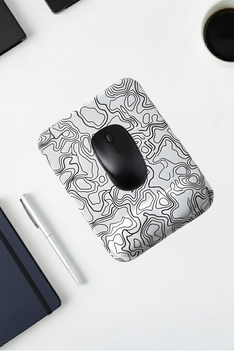 Bilek Destekli Mouse Pad — Kare Formlu, Topografik Desenli Ergonomik Mousepad (Siyah)