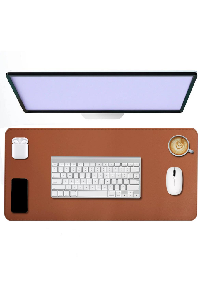 Kahverengi Deri Mouse Pad 70x30 cm — Çift Yönlü Masa Matı, Dikişli Kenar, Çizilmez Yüzey