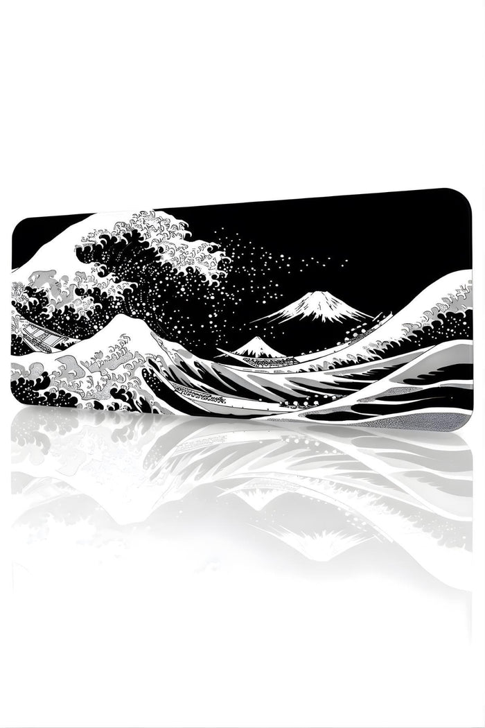 Siyah Japon Dalgası 90x40 cm Oyuncu Mouse Pad — XXL Gaming Mousepad, Kaymaz Kauçuk Taban, Dikişli Kenar