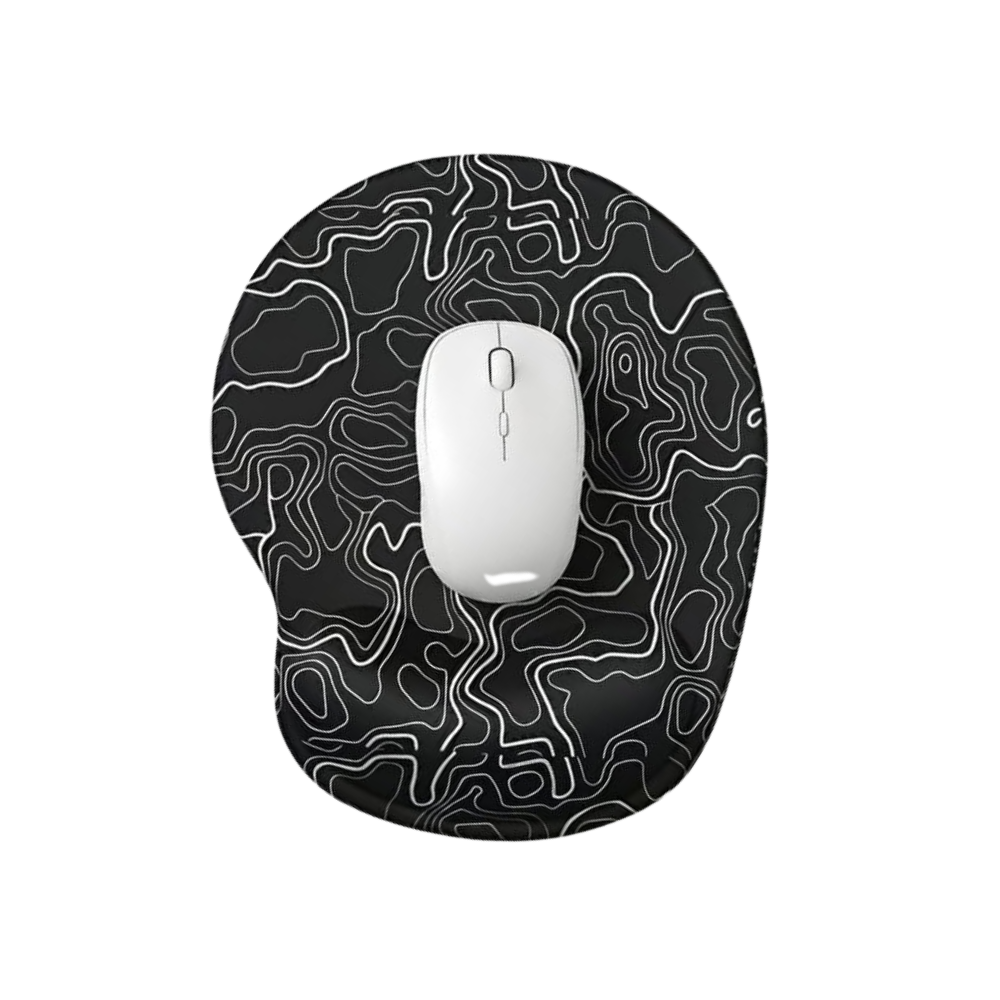 Yuvarlak hatlı topografik desenli bilek destekli mouse pad, siyah