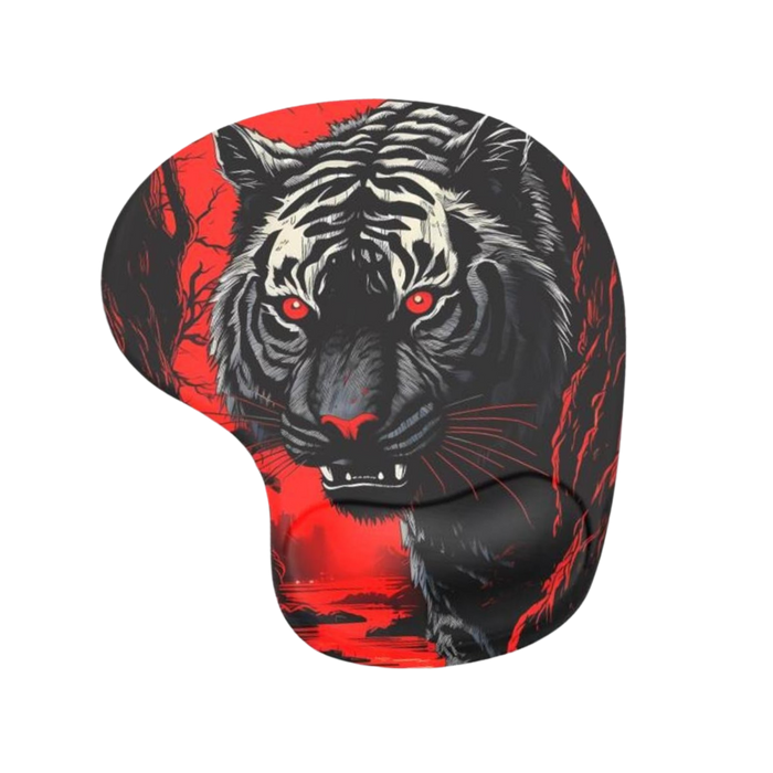 Black Tiger Bilek Destekli Mouse Pad — Siyah Kaplan Desenli Ergonomik Mousepad