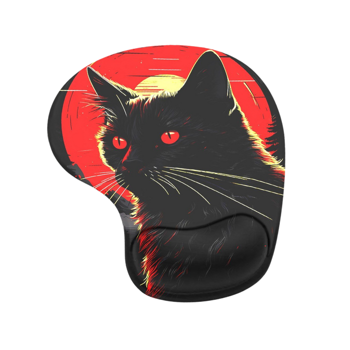 Dark Cat Bilek Destekli Mouse Pad — Kedi Desenli Ergonomik Mousepad