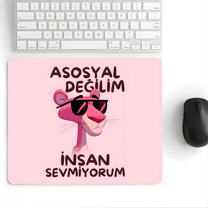 Anti Social Desenli Mouse Pad 18x22 cm — "Asosyal Değilim" Yazılı Kompakt Ofis Mousepad