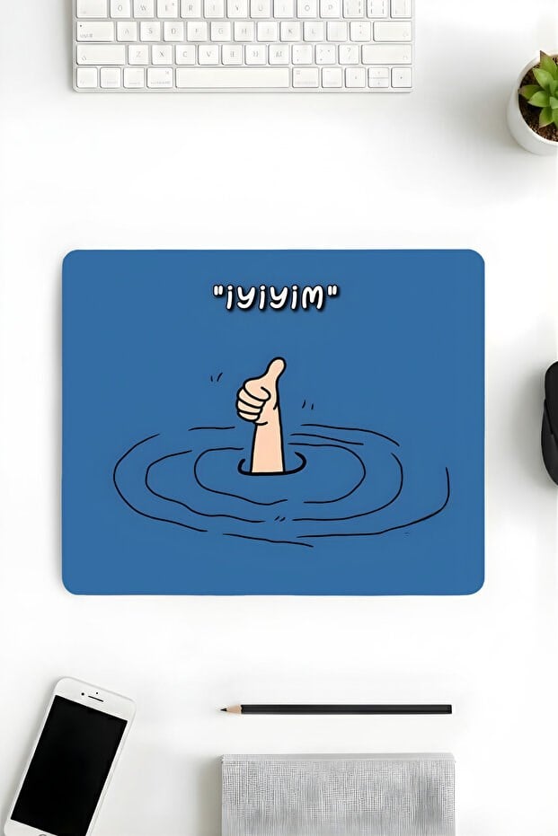 İyiyim Desenli Mouse Pad 18x22 cm — Türkçe Yazılı Kompakt Ofis Mousepad