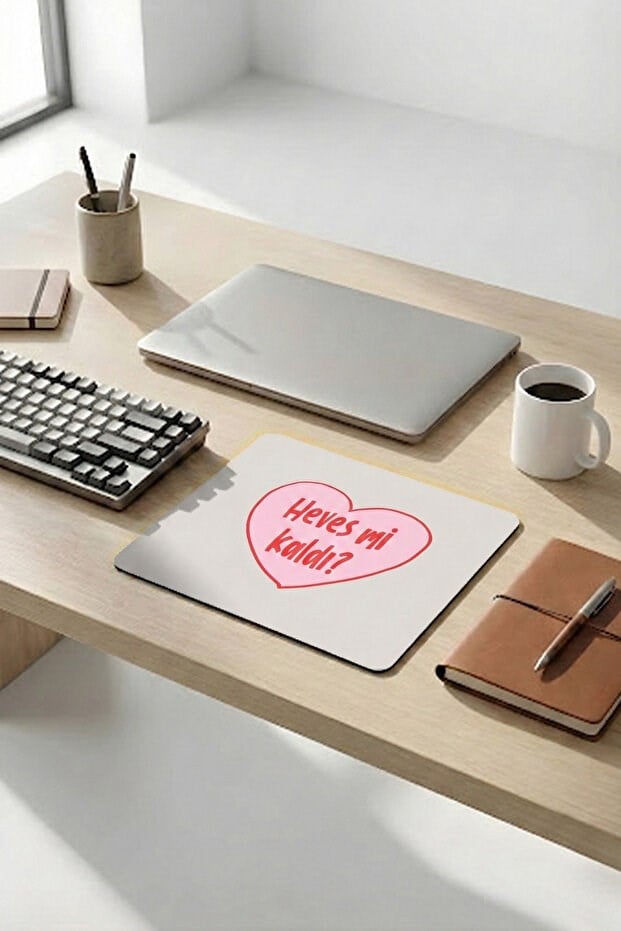 Heves mi Kaldı Desenli Mouse Pad 18x22 cm — Türkçe Yazılı Kompakt Ofis Mousepad