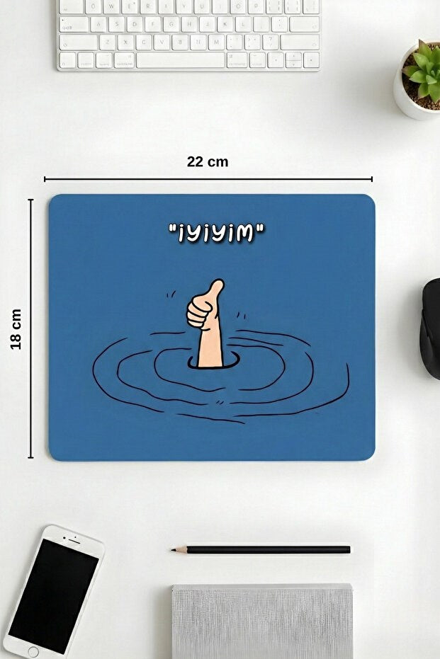 İyiyim desenli mouse pad yakın çekim
