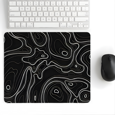Siyah Typography Desenli Mouse Pad 18x22 cm — Topografik Çizgi Desenli Kompakt Ofis Mousepad