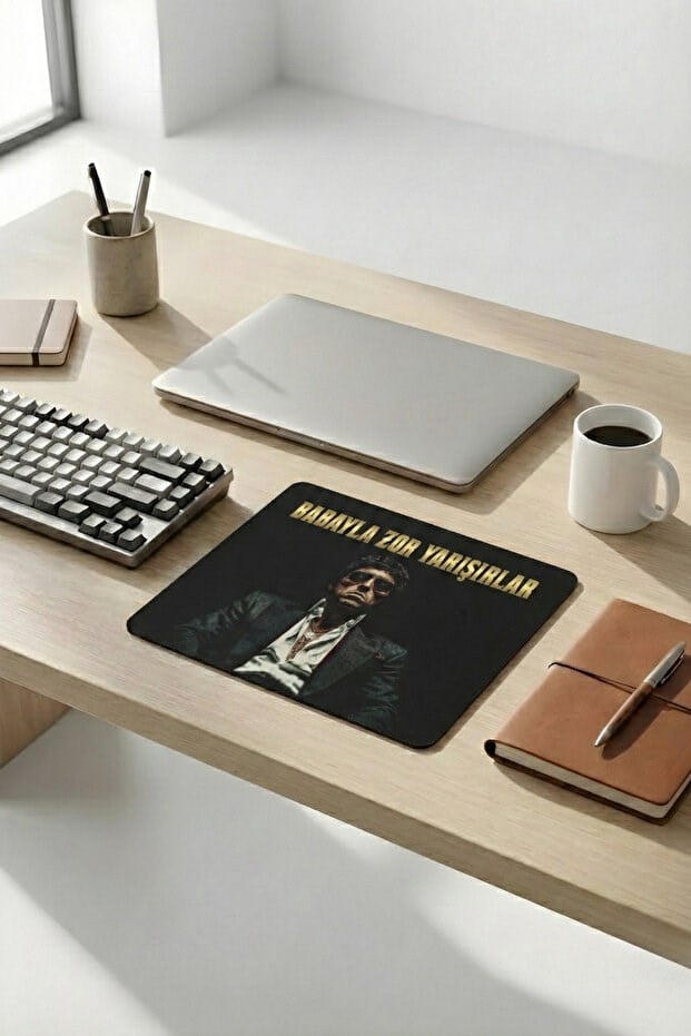 Babayla Zor Yarışırlar desenli mouse pad kullanım görseli