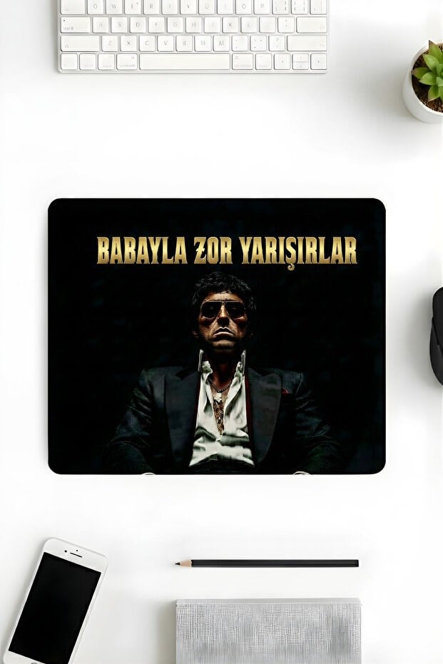 Babayla Zor Yarışırlar Desenli Mouse Pad 18x22 cm — Türkçe Yazılı Kompakt Ofis Mousepad