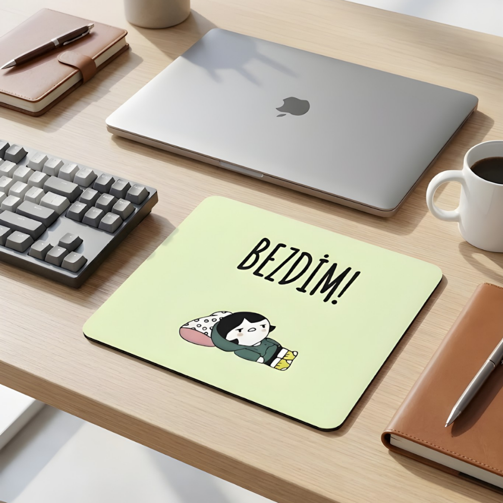 Tired Mood desenli mouse pad yakın çekim