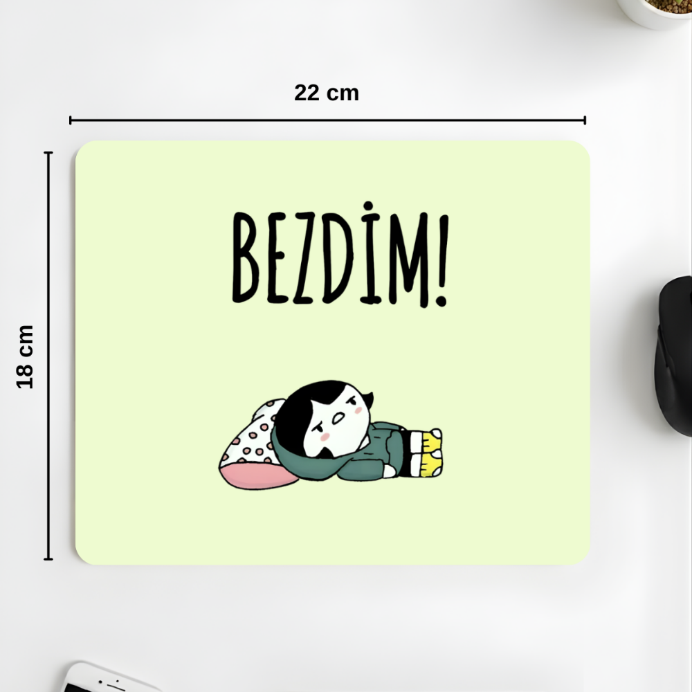 Tired Mood desenli mouse pad kullanım görseli