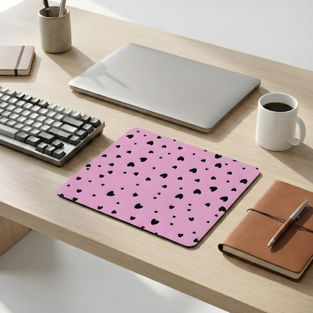 Midnight Hearts desenli mouse pad yakın çekim