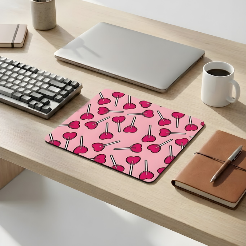 Candy Pops Desenli Mouse Pad 18x22 cm — Kalpli Şeker Baskılı Kompakt Ofis Mousepad