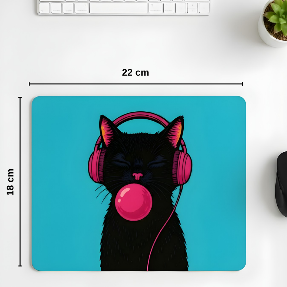 Bubble Cat desenli mouse pad kullanım görseli