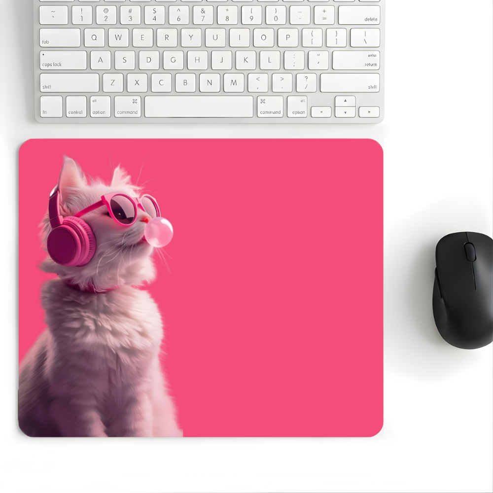 Pink Vibes Cat desenli mouse pad 18x22 cm