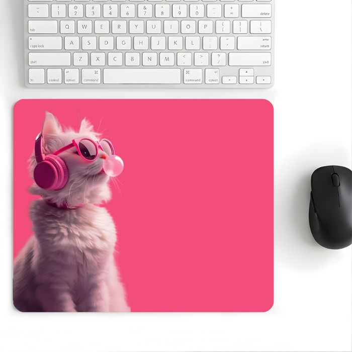 Pink Vibes Cat Desenli Mouse Pad 18x22 cm — Pembe Kedili Kompakt Ofis Mousepad