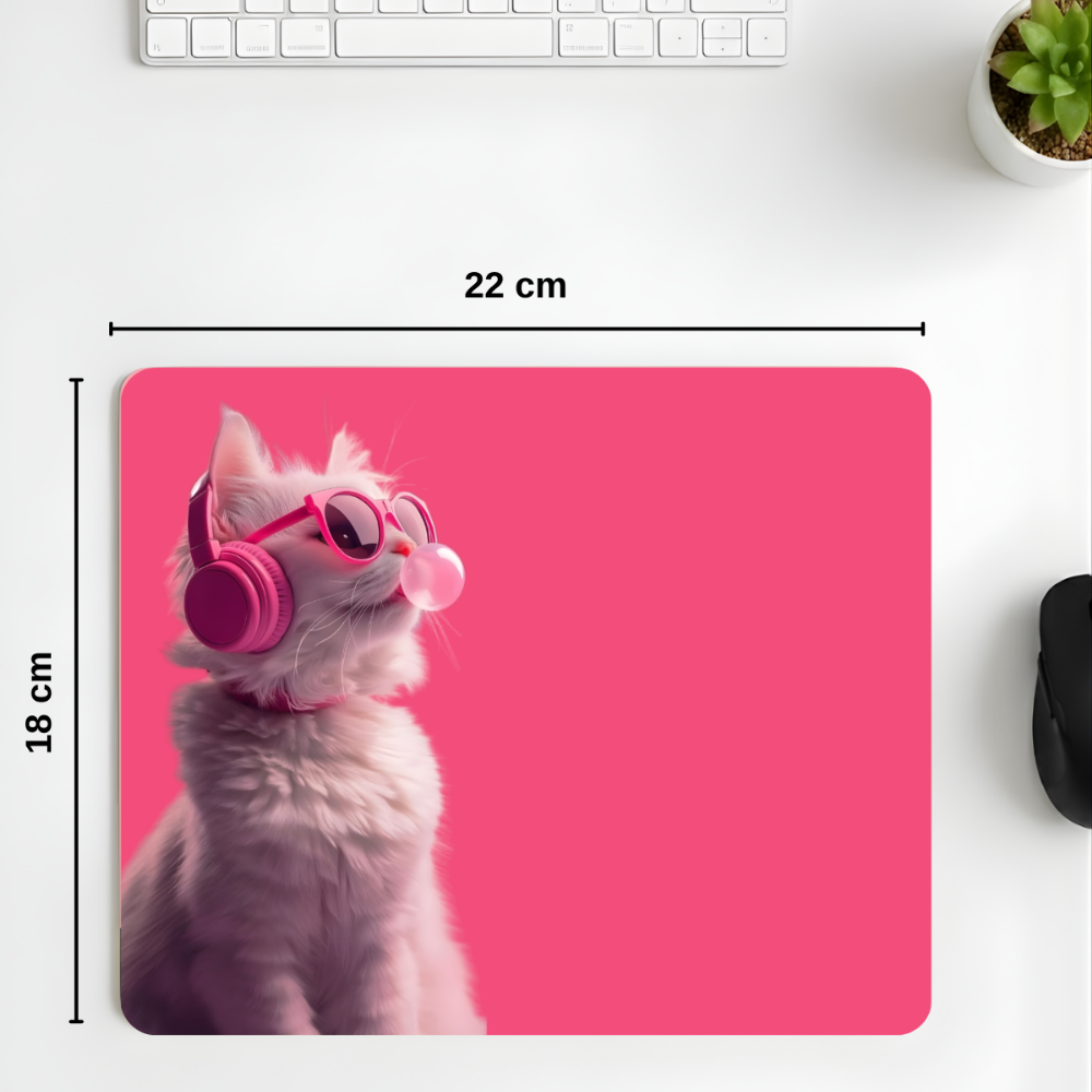 Pink Vibes Cat desenli mouse pad kullanım görseli