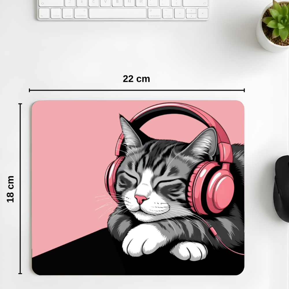 Sleepy Cat desenli mouse pad kullanım görseli