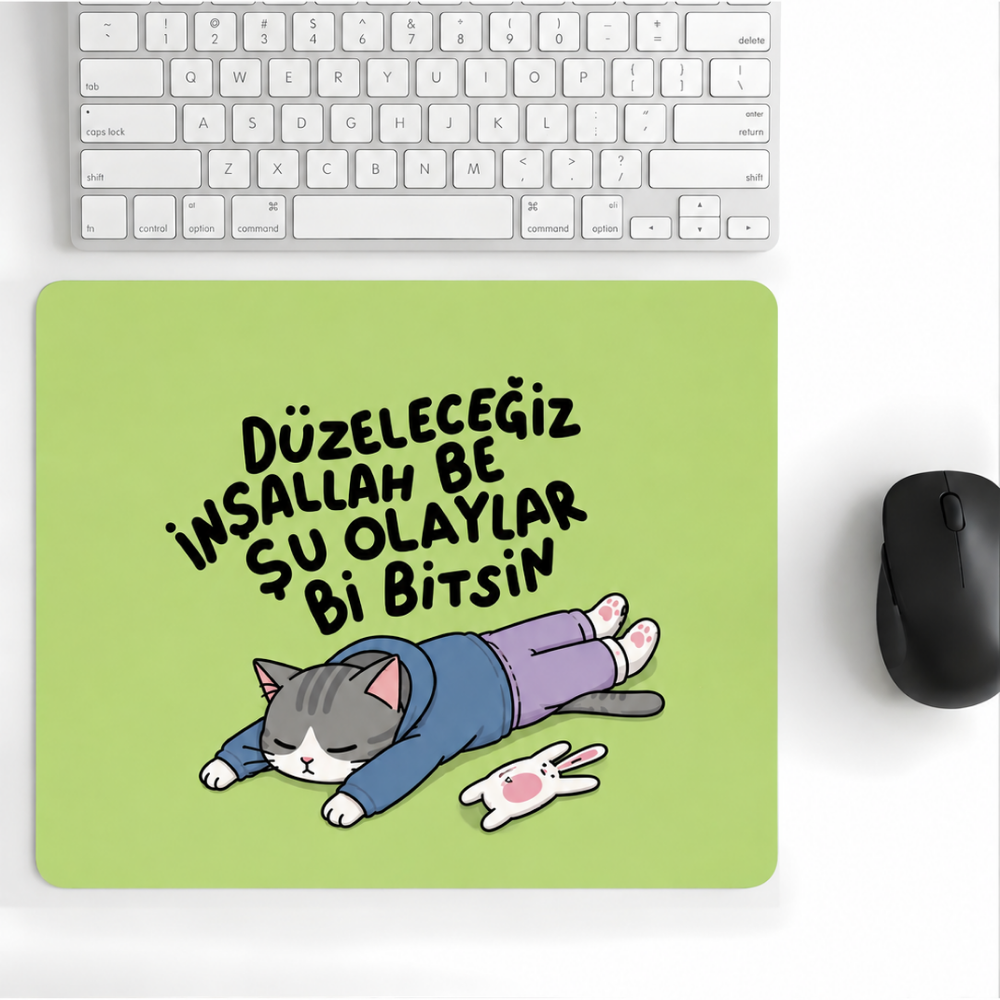 Düzeleceğiz İnşallah yazılı minimal desenli mouse pad 18x22 cm — görsel 1