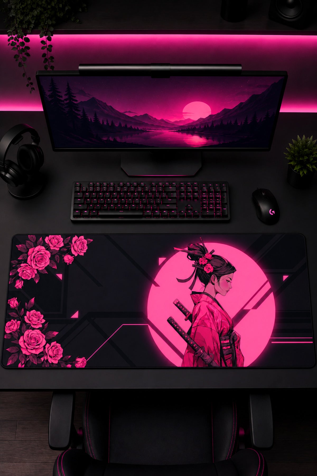 Pink Rosakiri 90x40 cm gaming mouse pad yakın çekim
