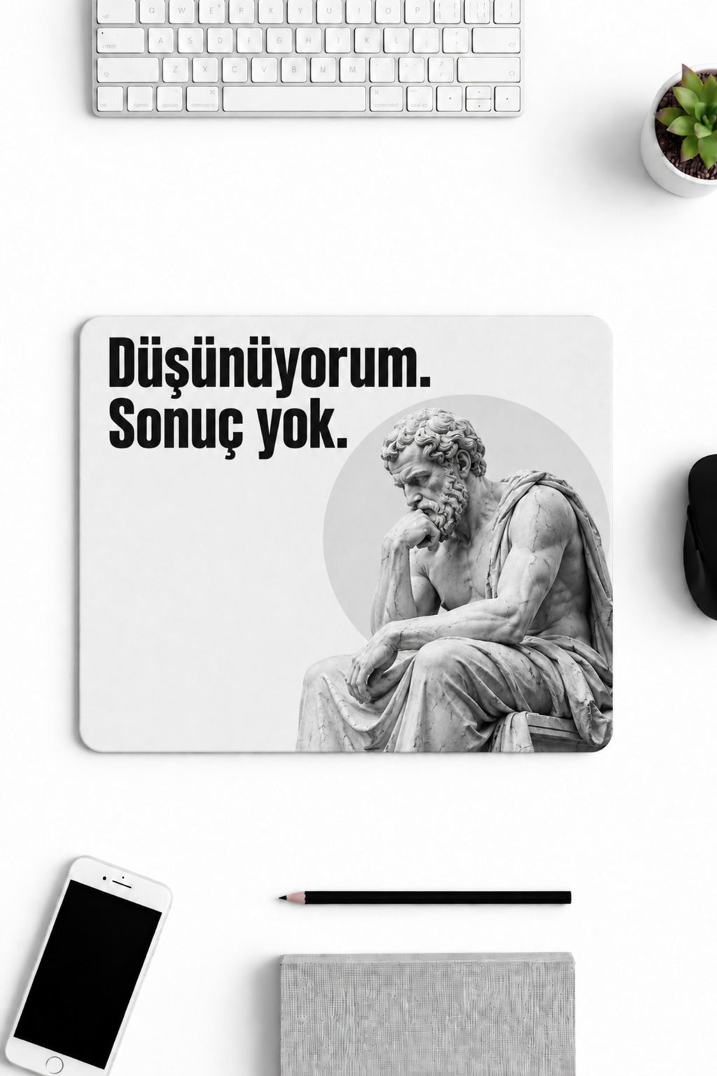 Düşünüyorum Sonuç Yok desenli mouse pad 18x22 cm