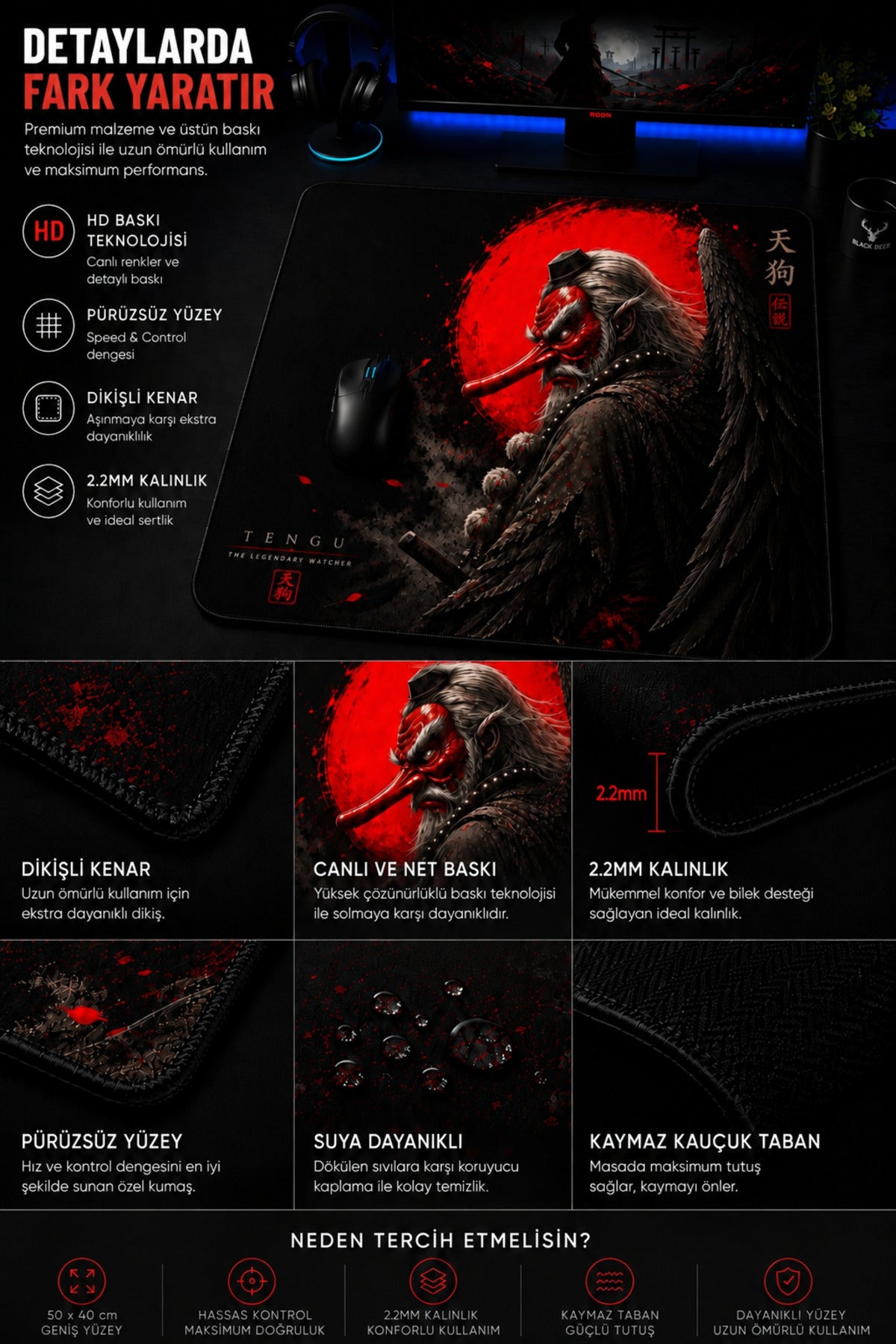 Tengu 50x40 cm oyuncu mouse pad detay görseli 2