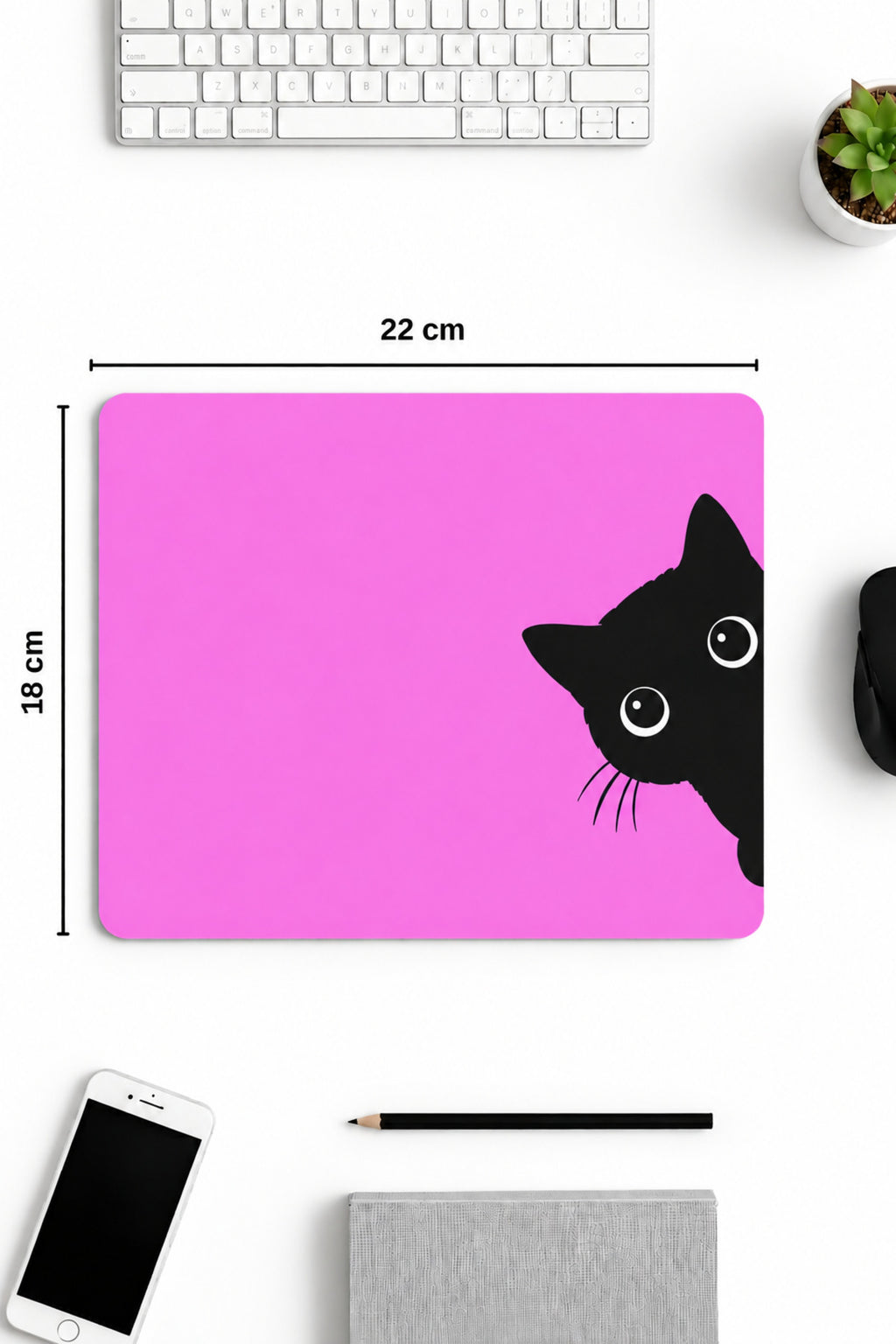 Black Cat desenli mouse pad 18x22 cm kullanım görseli