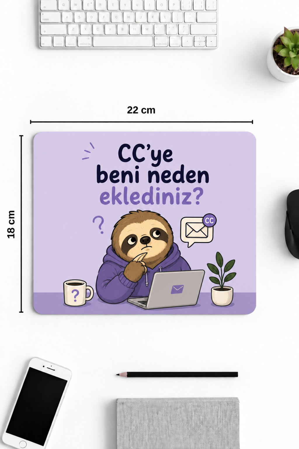 CC'ye Beni Neden Eklediniz? desenli mouse pad 18x22 cm kullanım görseli