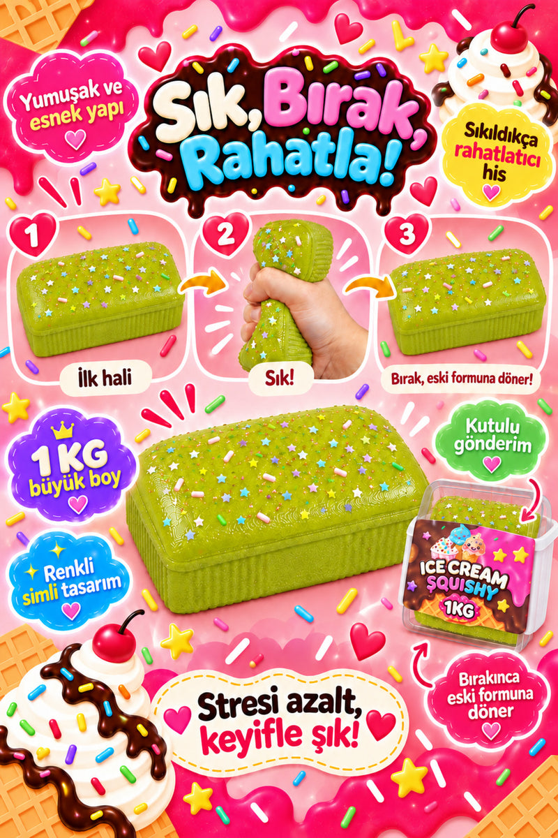 Fıstık Sukuşi Stres Oyuncağı — Dondurma Temalı Memory Foam Taba Squishy
