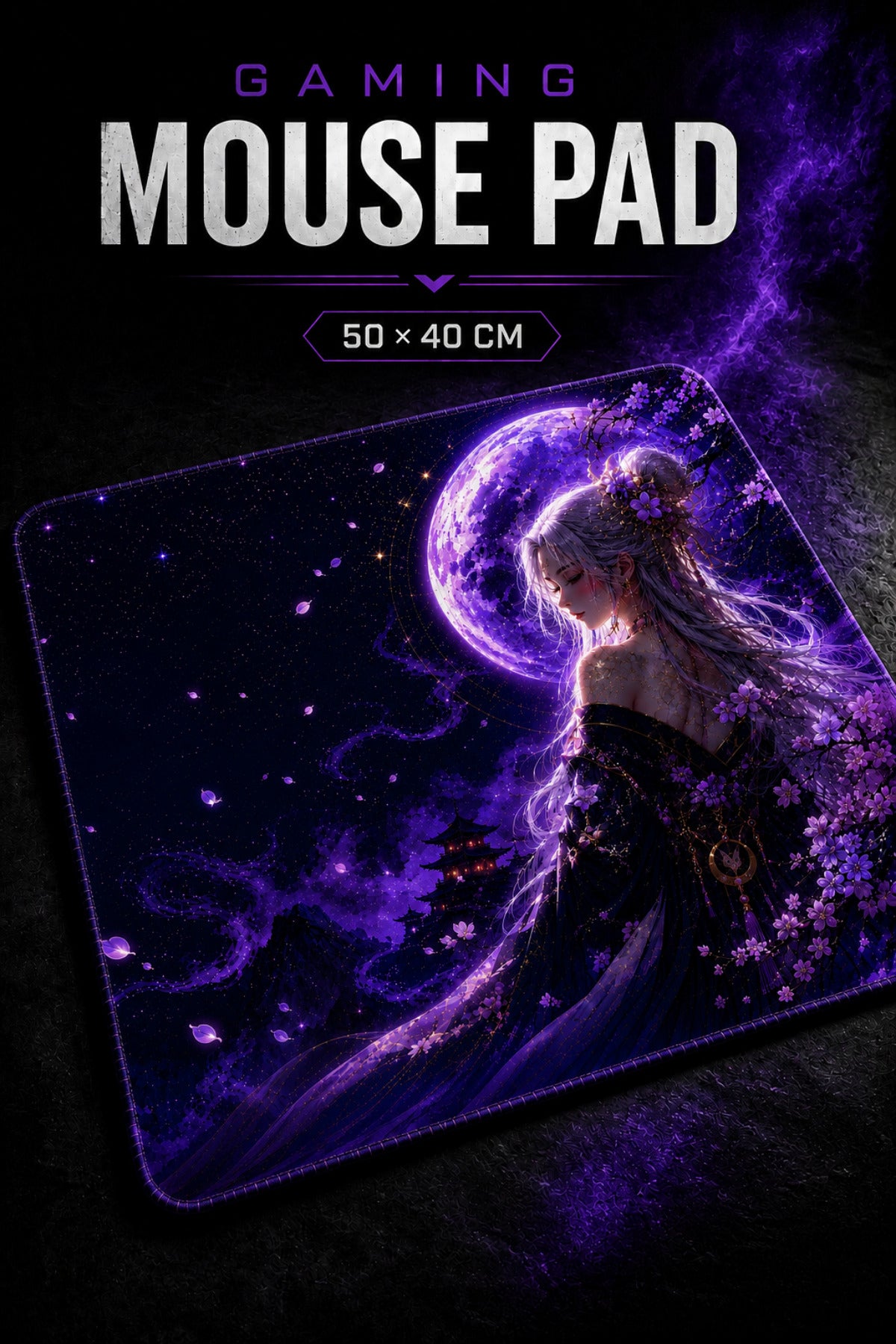 Violet Moon 50x40 cm oyuncu mouse pad kullanım görseli
