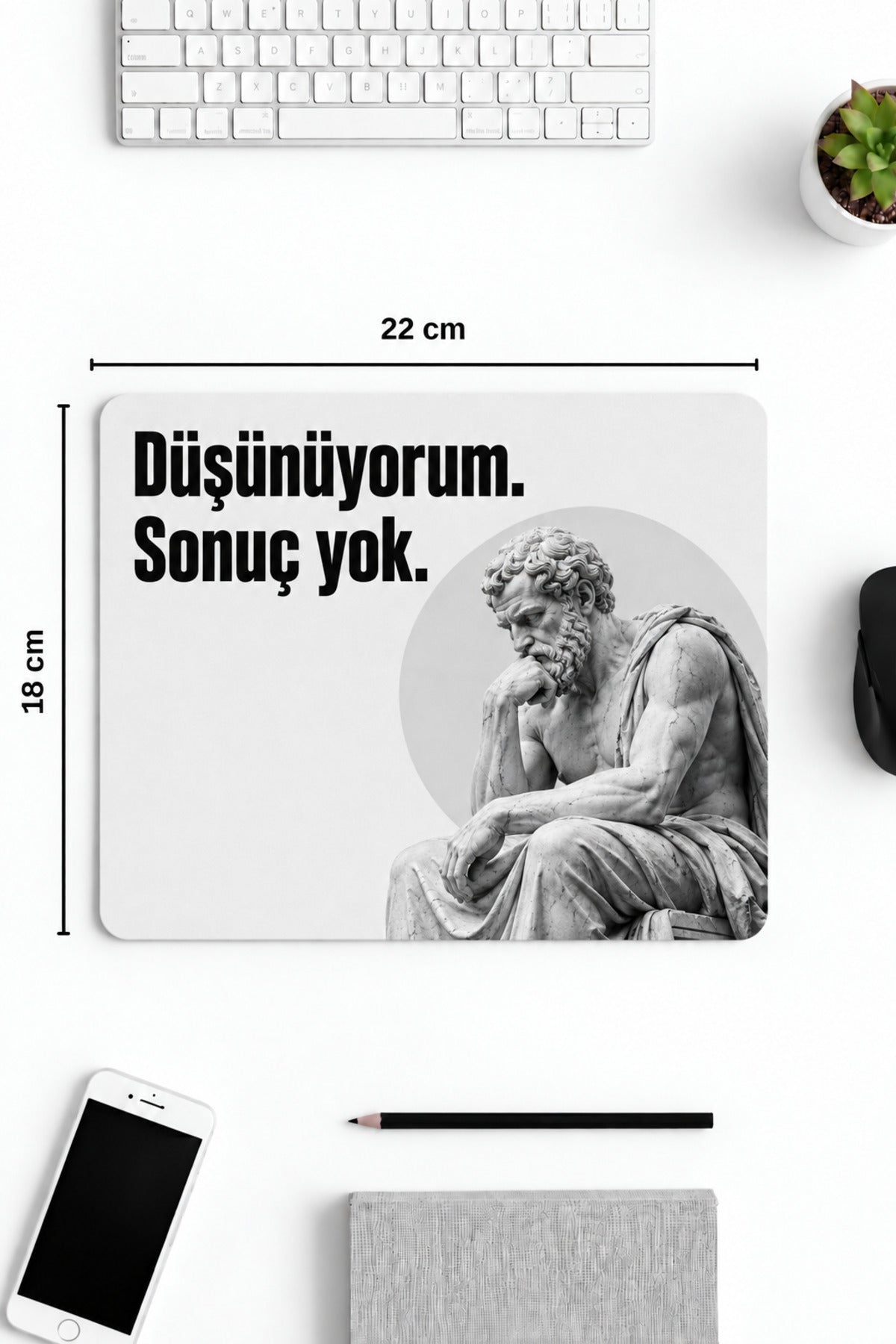 Düşünüyorum Sonuç Yok desenli mouse pad 18x22 cm kullanım görseli