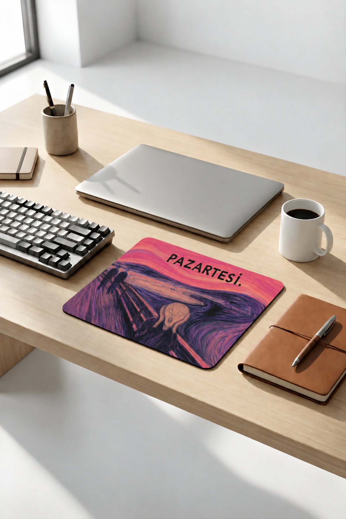 Pazartesi desenli mouse pad 18x22 cm yakın çekim