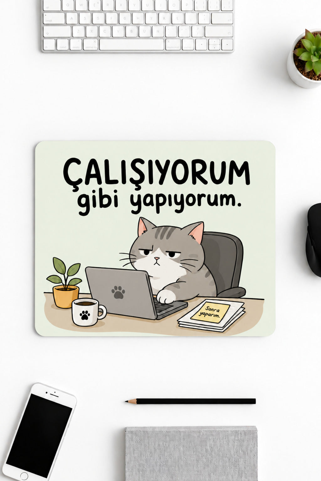 Office Cat desenli mouse pad 18x22 cm