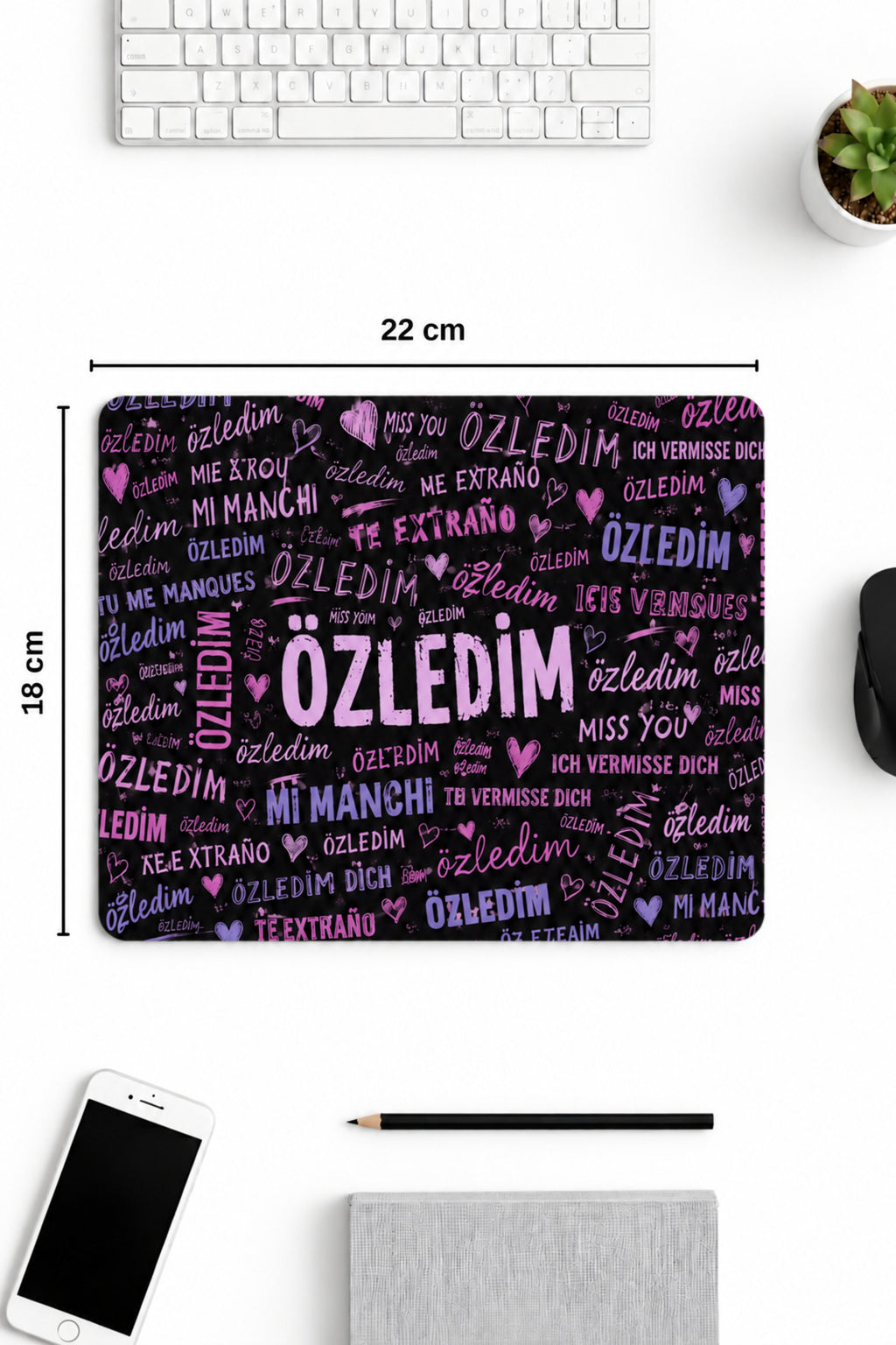 Özledim desenli mouse pad 18x22 cm kullanım görseli