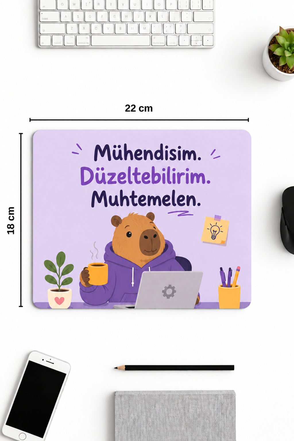 Mühendisim Düzeltebilirim desenli mouse pad 18x22 cm kullanım görseli