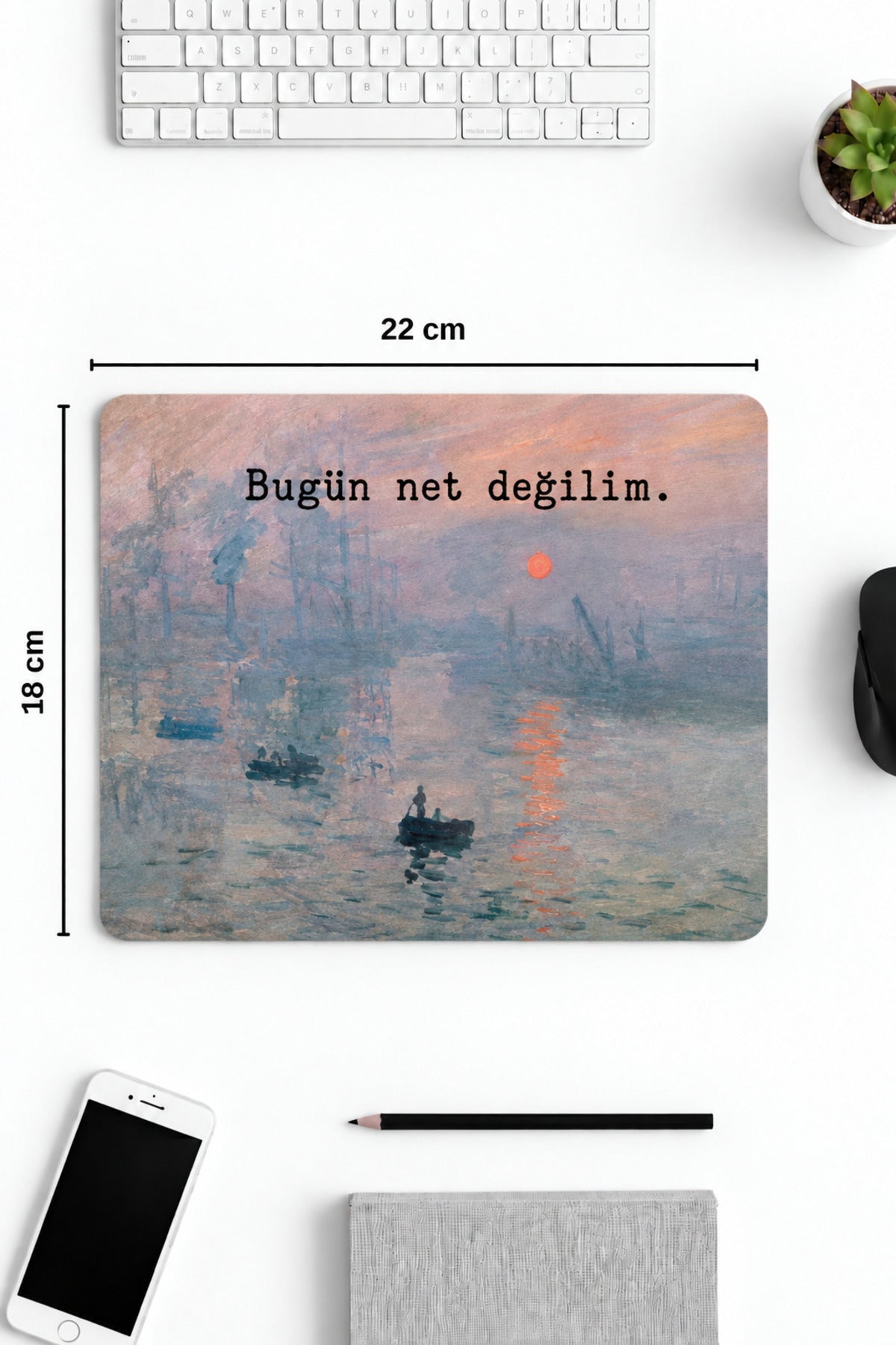 Bugün Net Değilim desenli mouse pad 18x22 cm kullanım görseli