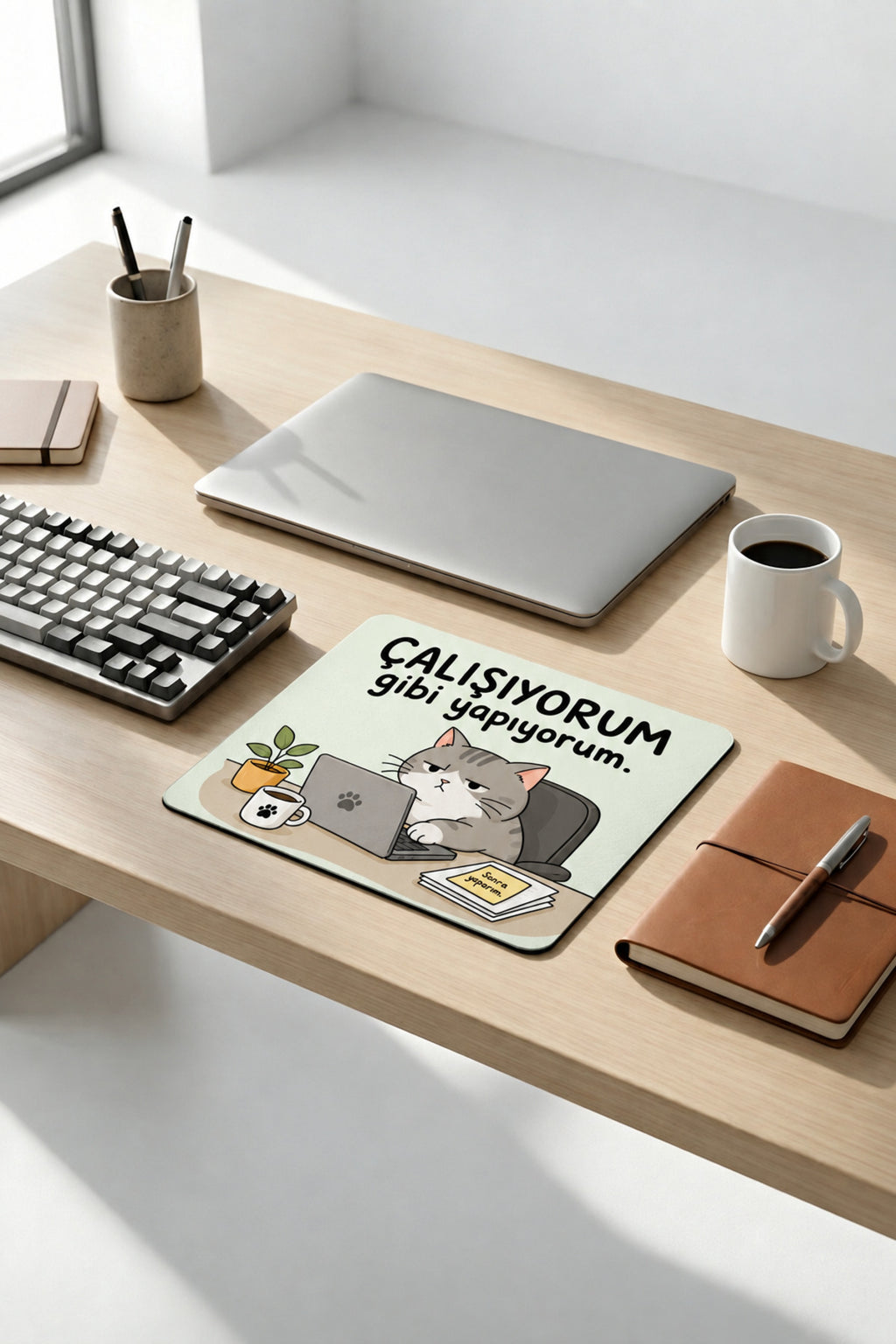 Office Cat desenli mouse pad 18x22 cm yakın çekim