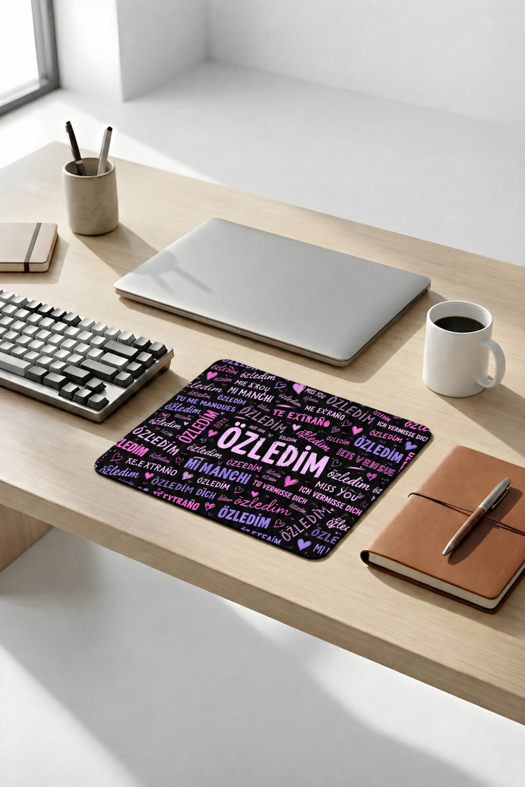 Özledim desenli mouse pad 18x22 cm yakın çekim