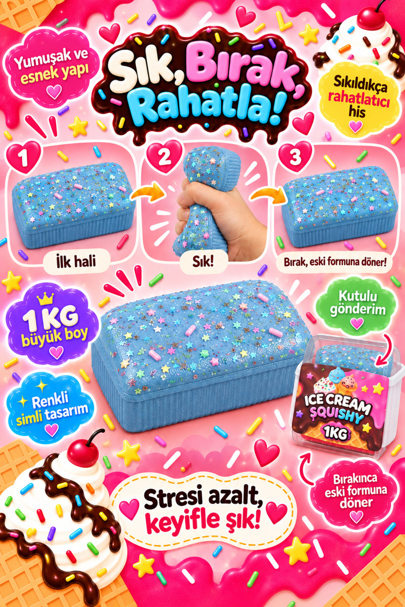 Ahududu Sukuşi Stres Oyuncağı — Dondurma Temalı Memory Foam Taba Squishy