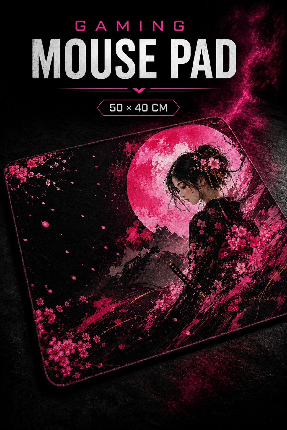 Sakura Moon 50x40 cm oyuncu mouse pad kullanım görseli