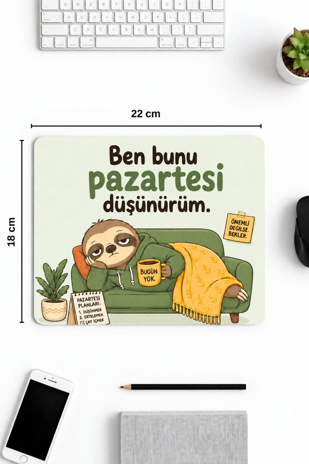 Monday desenli mouse pad 18x22 cm kullanım görseli