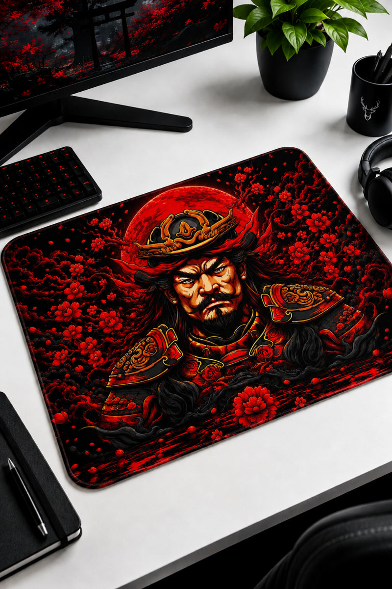 Crimson Oni 50x40 cm Oyuncu Mouse Pad — Dikişli Kenar, Kaymaz Kauçuk Taban