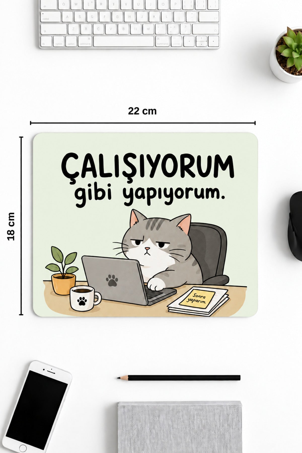 Office Cat desenli mouse pad 18x22 cm kullanım görseli