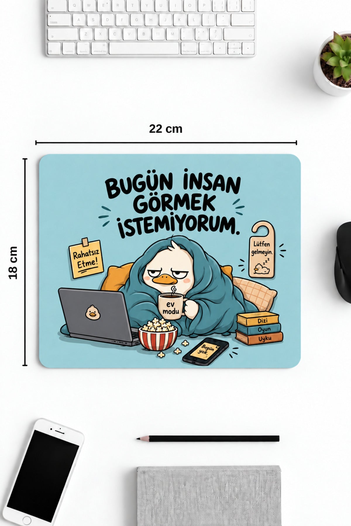 İnsan Görmek İstemiyorum desenli mouse pad 18x22 cm kullanım görseli
