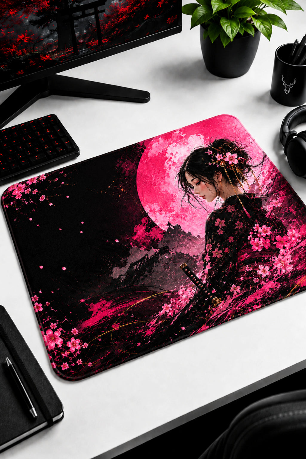 Sakura Moon 50x40 cm oyuncu mouse pad yakın çekim