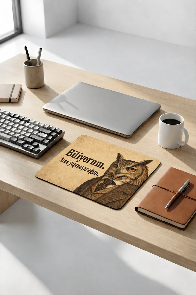 Biliyorum Ama Yapmayacağım Mouse Pad 18x22 cm — Esprili Kompakt Ofis Mousepad