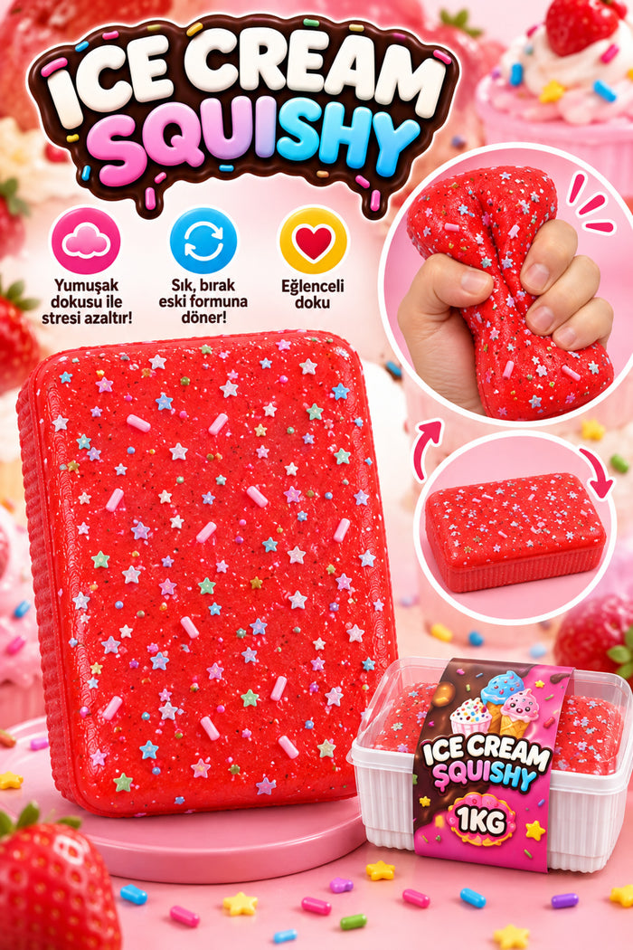 Çilek Sukuşi Stres Oyuncağı — Dondurma Temalı Memory Foam Taba Squishy